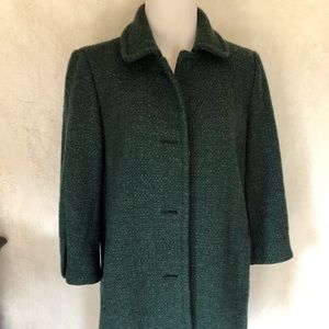 J.Crew Green Tweed Long Coat Wool Blend Sz 4